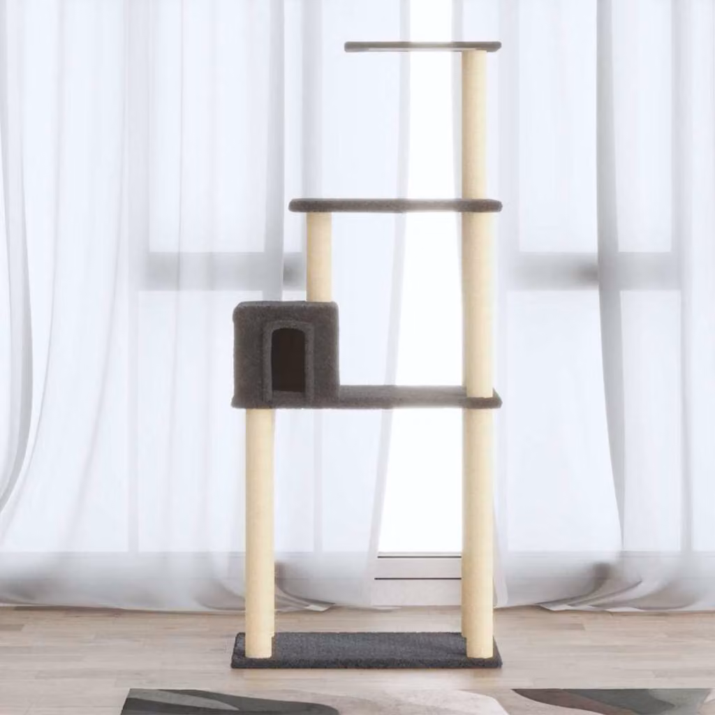 Albero per gatti vidaXL con tiragraffi in sisal e cucce, colore grigio, Altezza: 147 cm