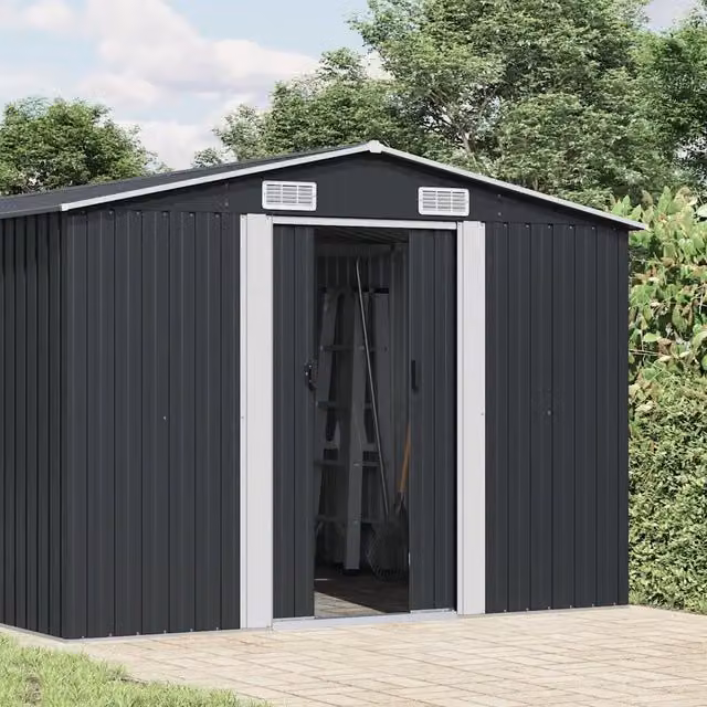 Capanno da Giardino Videx in Acciaio Zincato Antracite con Porte Scorrevoli e Ventilazione Laterale L: 990 cm, H: 181 cm – 1