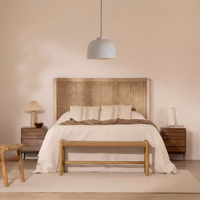 Testiera Siaya Banak in legno massiccio di mango e corda in iuta, colore marrone, H 80 cm x L 162 cm