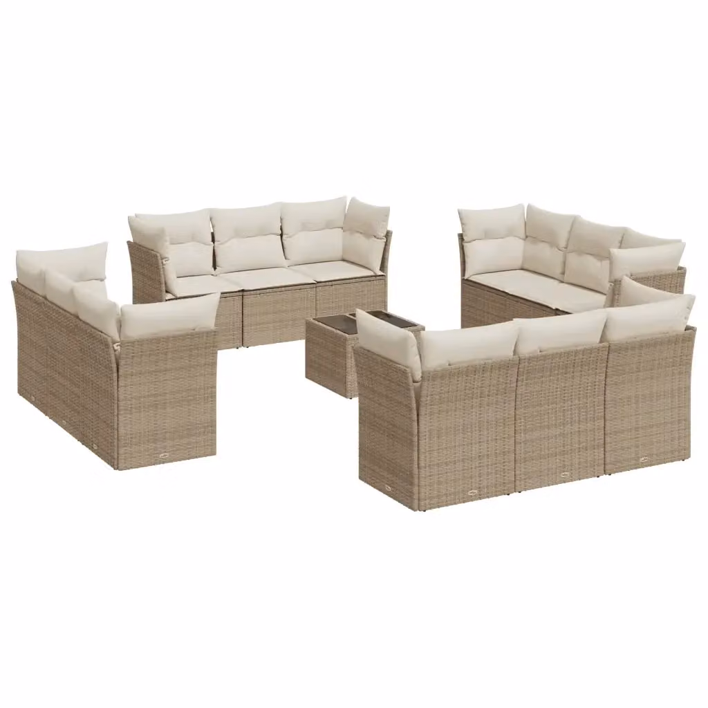 Set Divano da Giardino Moderno VIDAXL in Polyrattan con Cuscini Beige, 13 Pezzi, Forma a U – 2
