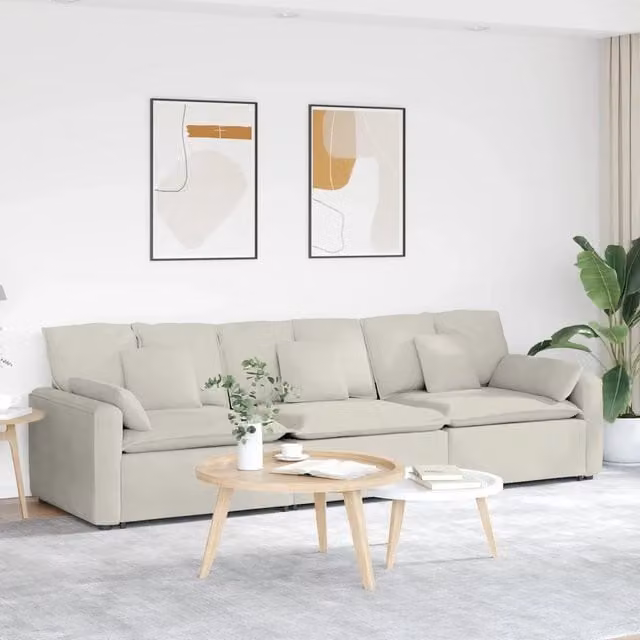 Divano Modulare con Cuscini Crema 3321106