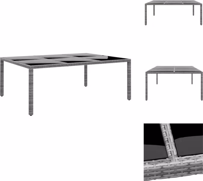 vidaXL Tavolo da giardino 200x150x75 cm in vetro temperato e poly rattan grigio - Tavoli da giardino