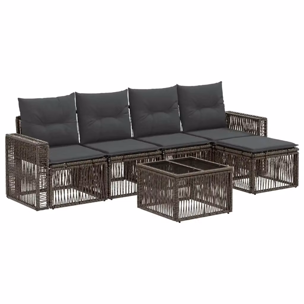 Set da giardino moderno vidaXL composto da 6 pezzi con divano a L, tavolino e pouf in rattan color grigio e antracite con cuscini inclusi – 2