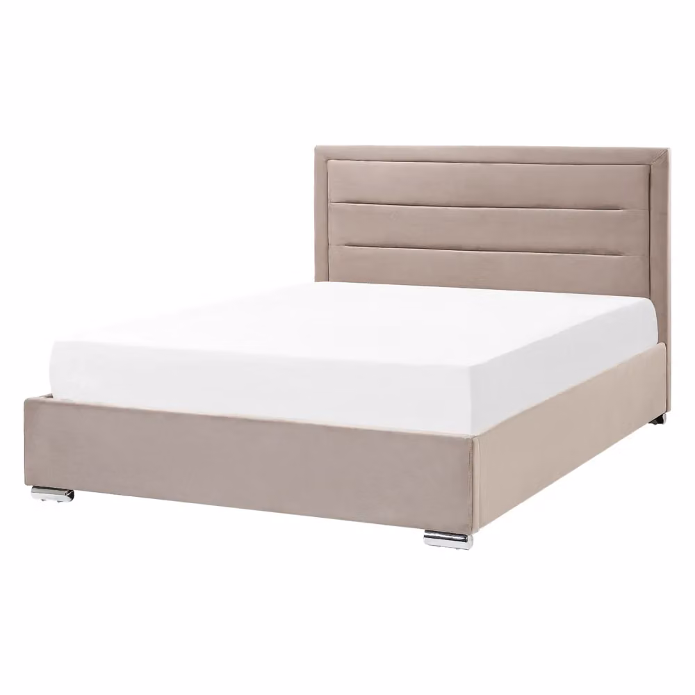 Letto matrimoniale Beliani in velluto beige con contenitore e design moderno L/P/H: 160 x 200 x 111 cm – 2