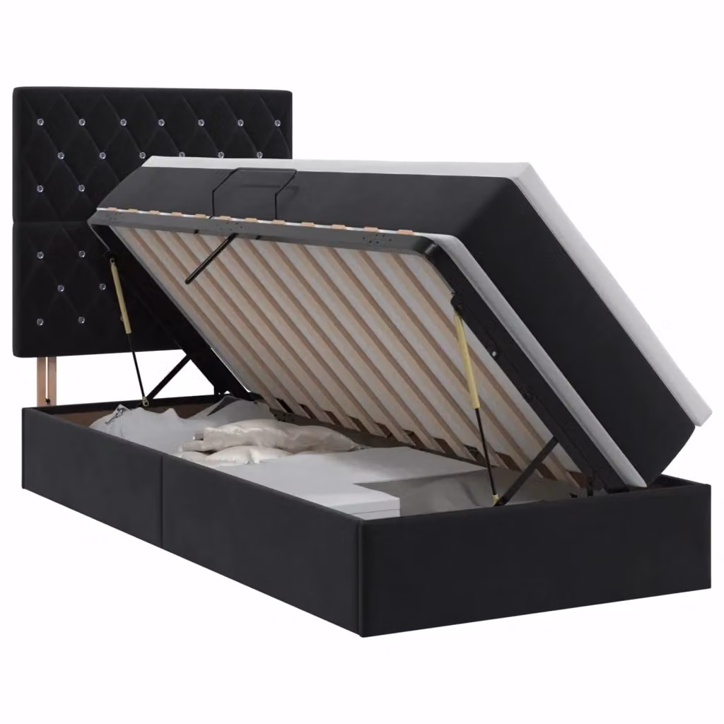 Letto con contenitore vidaXL in velluto nero con illuminazione sottostante e porta USB L/P/H: 204 x 90 x 140 cm – 2