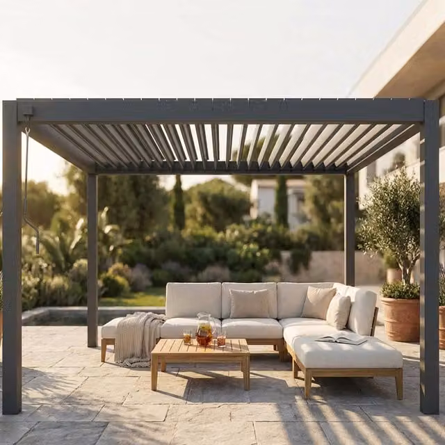 Pergola Bioclimatica in Alluminio Bob Gardens ALICE Colore Antracite Design Moderno