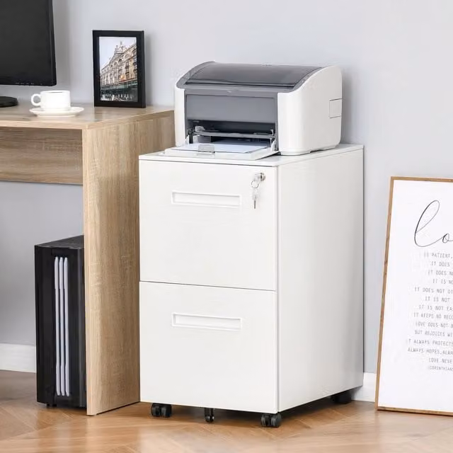 Cassettiera REDOM in metallo bianco con ruote e serratura L/P/H: 39 x 48 x 67 cm – 1
