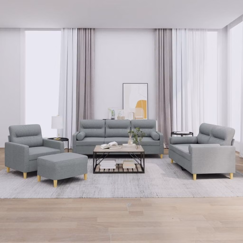 Maison Exclusive - Set divano 4 pezzi con cuscini in tessuto grigio chiaro