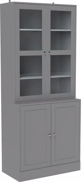 Libreria Vetrina HOMCOM Bianca con 6 Livelli, 4 Ante di cui 2 in Vetro Temperato e Ripiani Regolabili – 1
