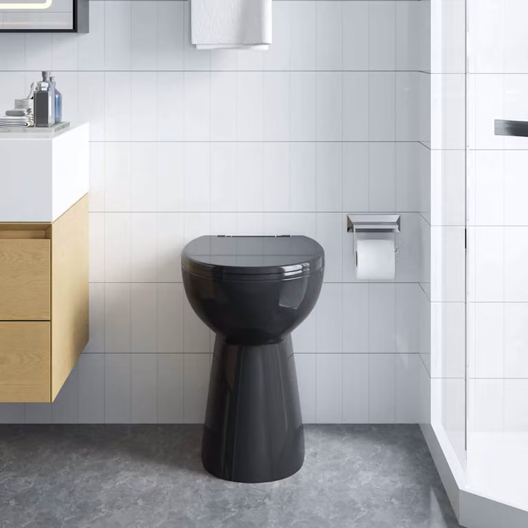 WC sospeso vidaXL in ceramica nera con design rimless, chiusura rallentata e altezza comfort, L: 36,5 cm, P: 45,5 cm, H: 50,5 cm