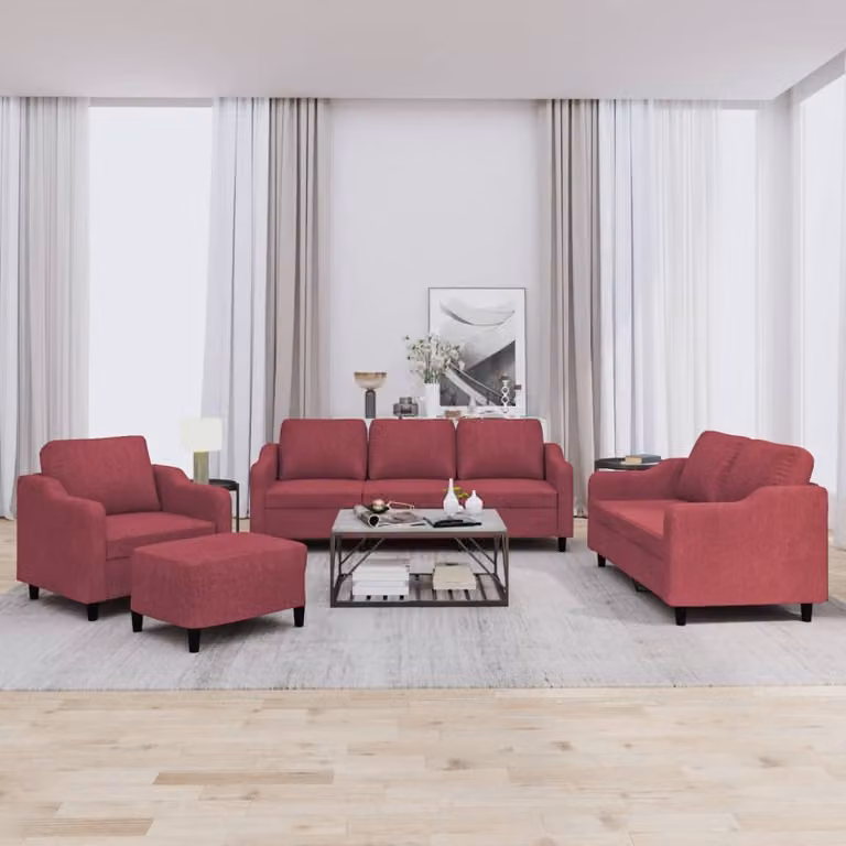Maison Exclusive - Set divano 4 pezzi con cuscini in tessuto bordeaux