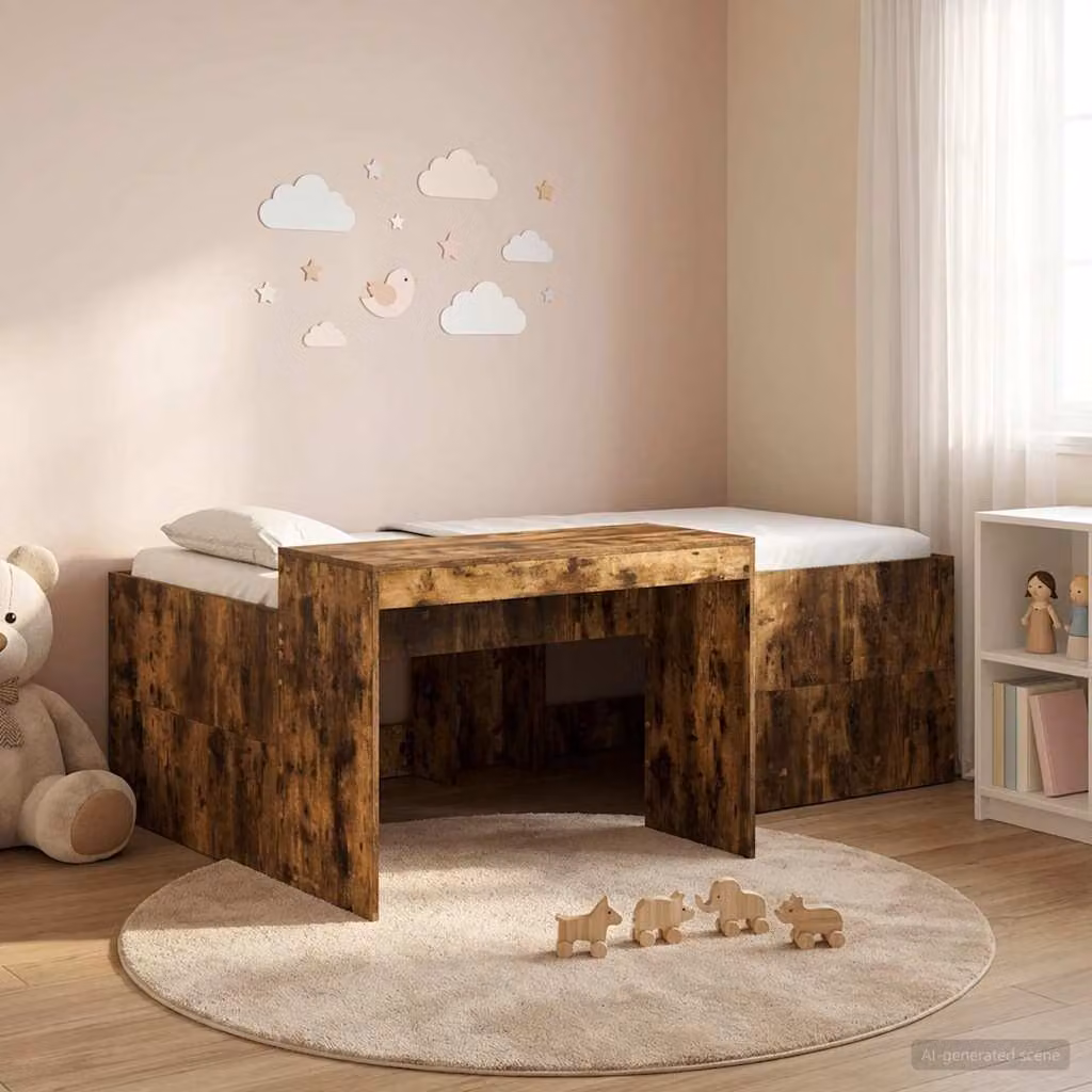 Letto alto per bambini con scrivania vidaXL in legno Rovere Fumo L: 200 cm, P: 90 cm, H: 203 cm