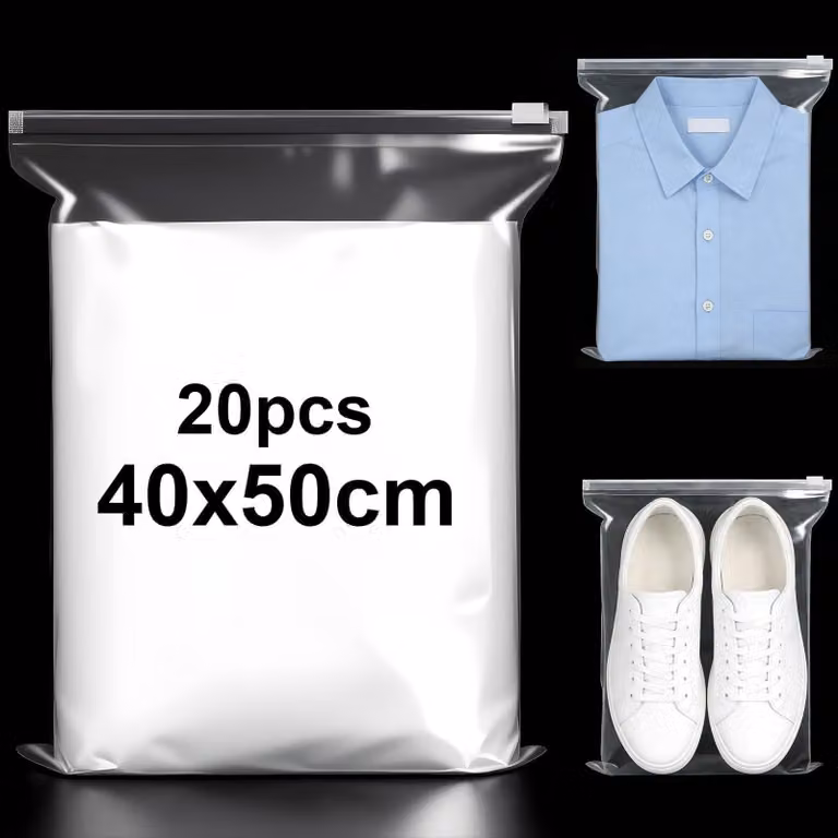 Taschen trasparenti, 20 pezzi - Plastica - Impermeabili - Sacchetti per la conservazione - Chiusura a zip - 40 x 50 cm - Sacchetti per la conservazione