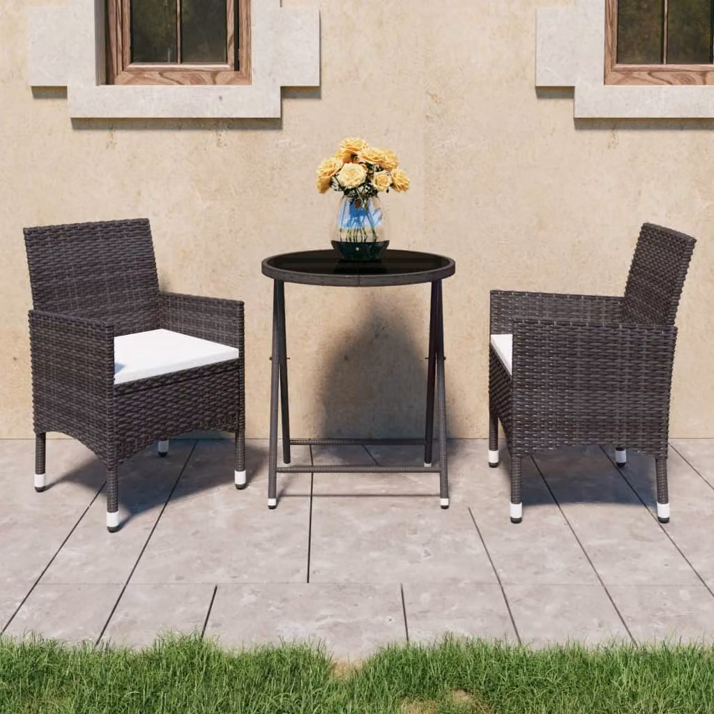 Maison Exclusive - Set da bistrot 3 pezzi in rattan sintetico e vetro temperato marrone