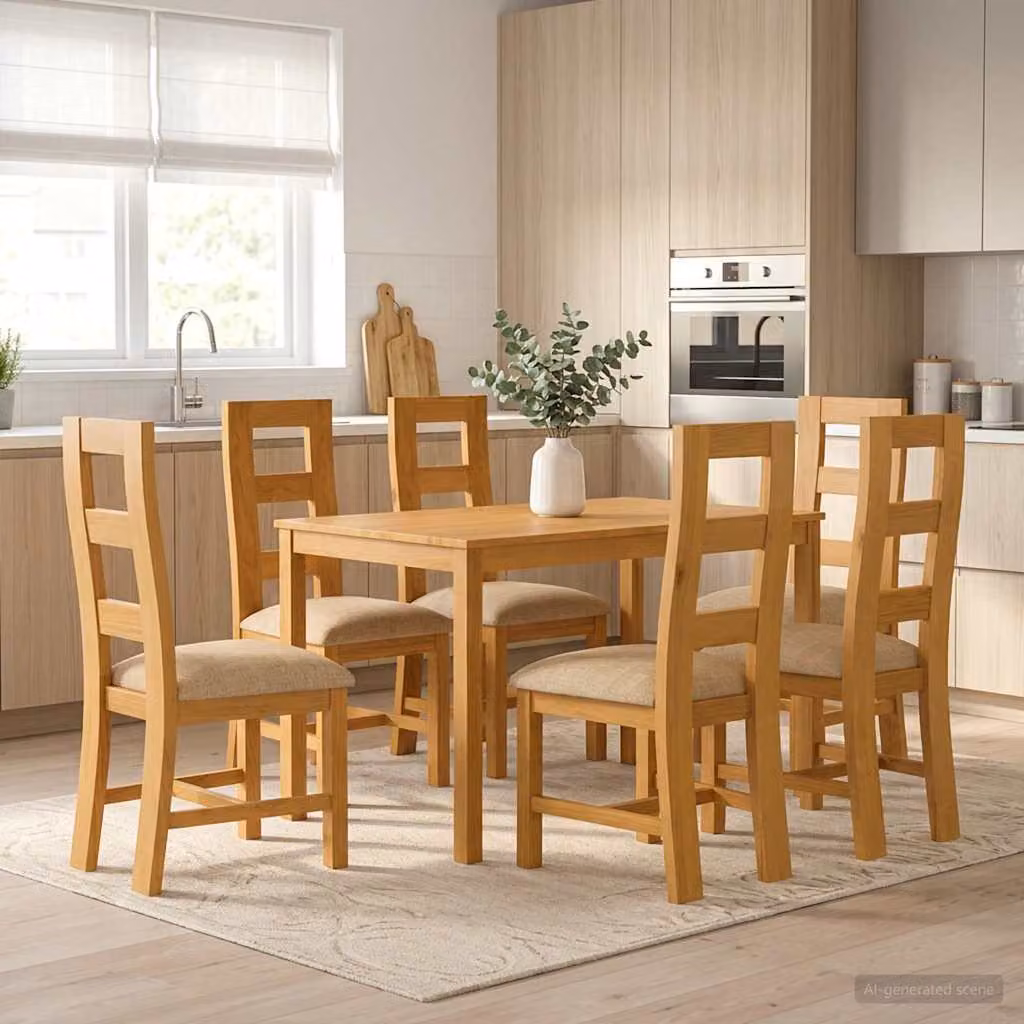 Set da pranzo vidaXL in legno di quercia massello beige composto da 7 pezzi per cucina e sala da pranzo