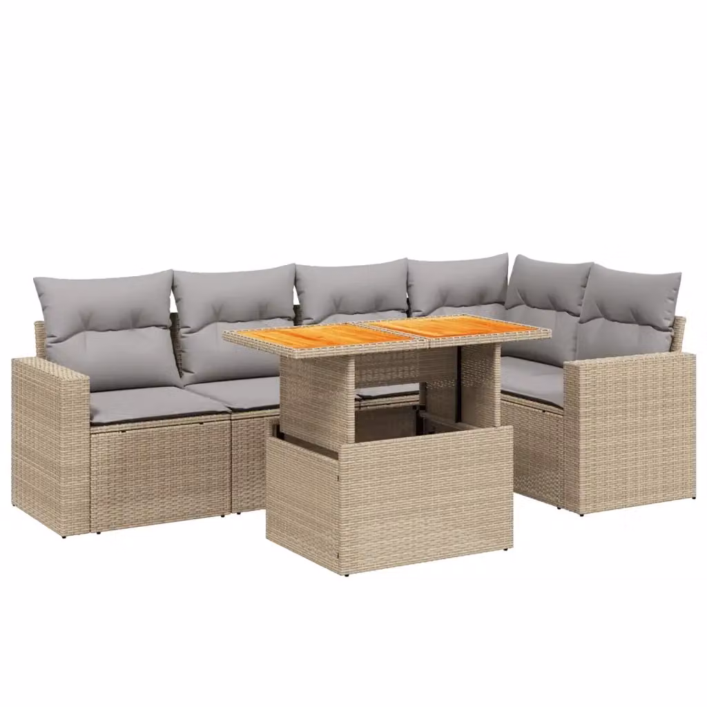 vidaXL Set Divano da Giardino a L 6 pz in Polyrattan con Cuscini Beige e Tavolino da Caffè – 2