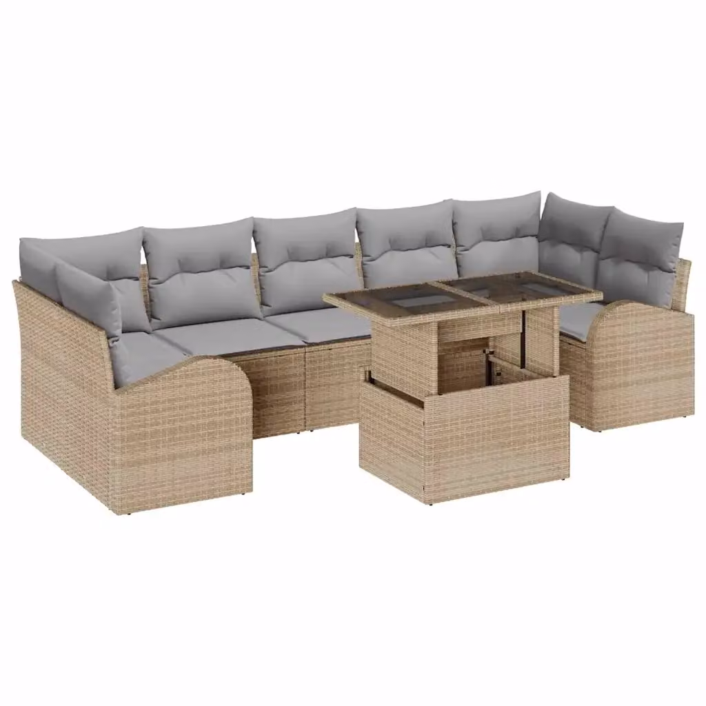 vidaXL Set Divano da Giardino a Forma di U con 8 Pezzi, Colore Grigio e Beige, con Cuscini e Tavolino da Caffè, Struttura in Acciaio Verniciato a Polvere e Tessuto Resistente ai Raggi UV – 2