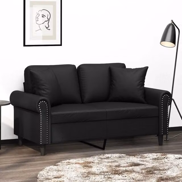 Divano a 2 Posti con Cuscini-Sofa 2 Posti con Cuscini Nero 120 cm in Similpelle 165449