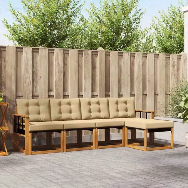 Set di divani da esterno 5 pz Naturale e Beige 3368576