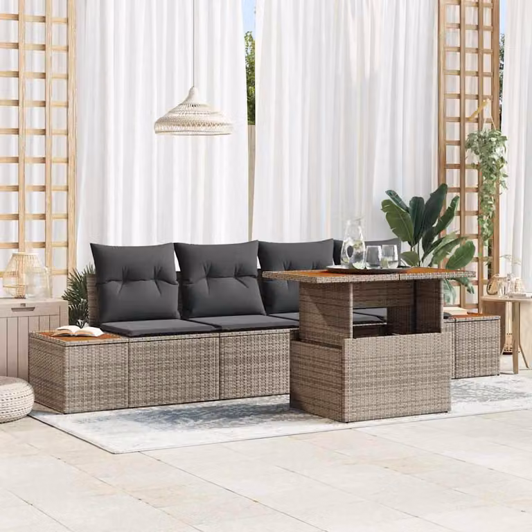Maison Exclusive - Set da giardino composto da 5 pezzi, divano, colore grigio, realizzato in rattan sintetico