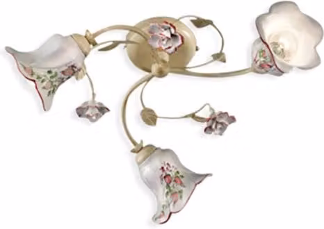 Plafoniera Classica Pisa Metallo E Ceramica Bianco Sfumato Oro 3 Luci E14
