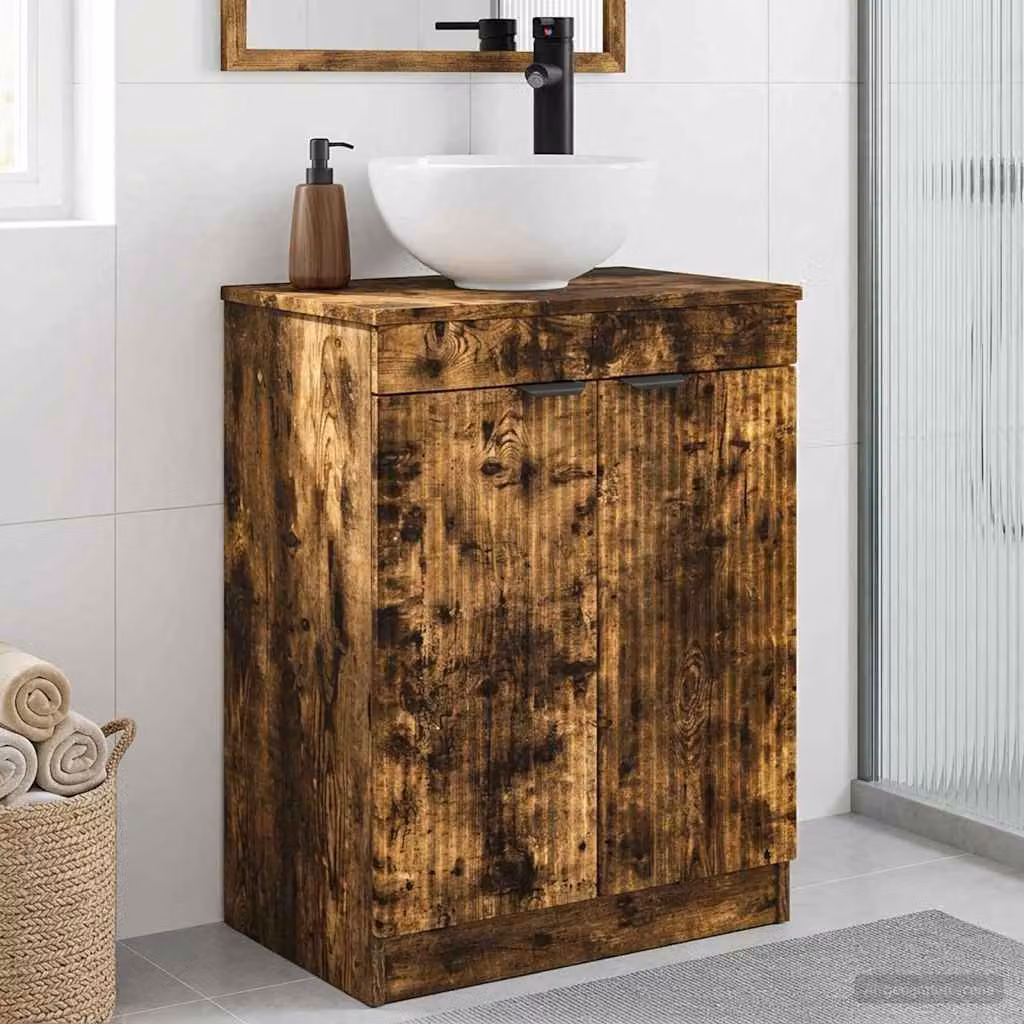 Mobile da bagno con lavabo vidaXL in Rovere Fumo, design moderno con ante a battente e ripiani interni, L/P/H: 54 x 35 x 83 cm