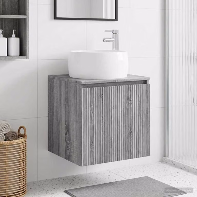 Lavabo da parete moderno vidaXL in legno Sonoma grigio L: 49,5 cm, P: 44,5 cm, H: 66 cm
