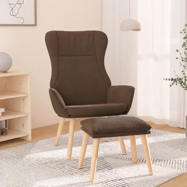 Poltrona Relax con Poggiapiedi vidaXL in Tessuto Marrone con Struttura in Metallo e Legno – 1