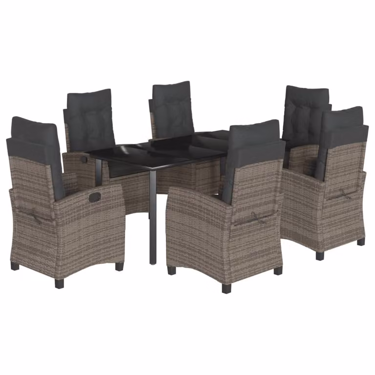 Set da Pranzo da Giardino 7 pz con Cuscini in Polyrattan Grigio
