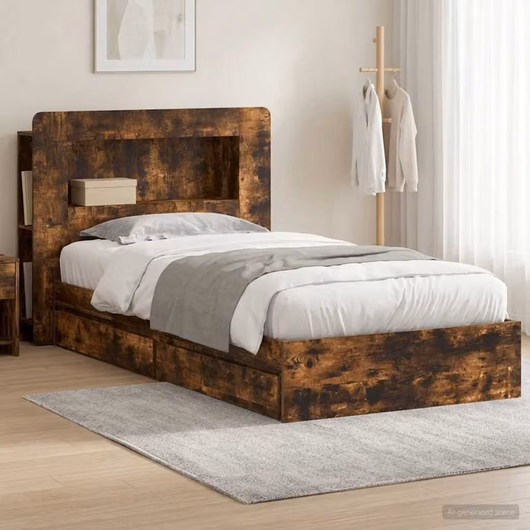 vidaXL Telaio del letto con cassetti Rovere Fumo L 90 x P 200 cm