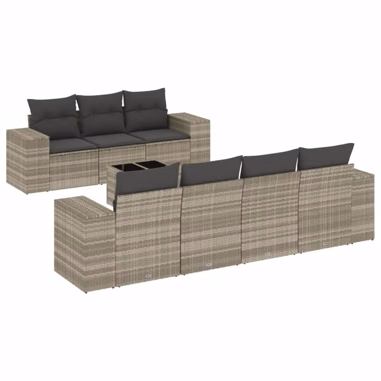 Set Divano da Giardino 8pz con Cuscini Grigio Chiaro Polyrattan