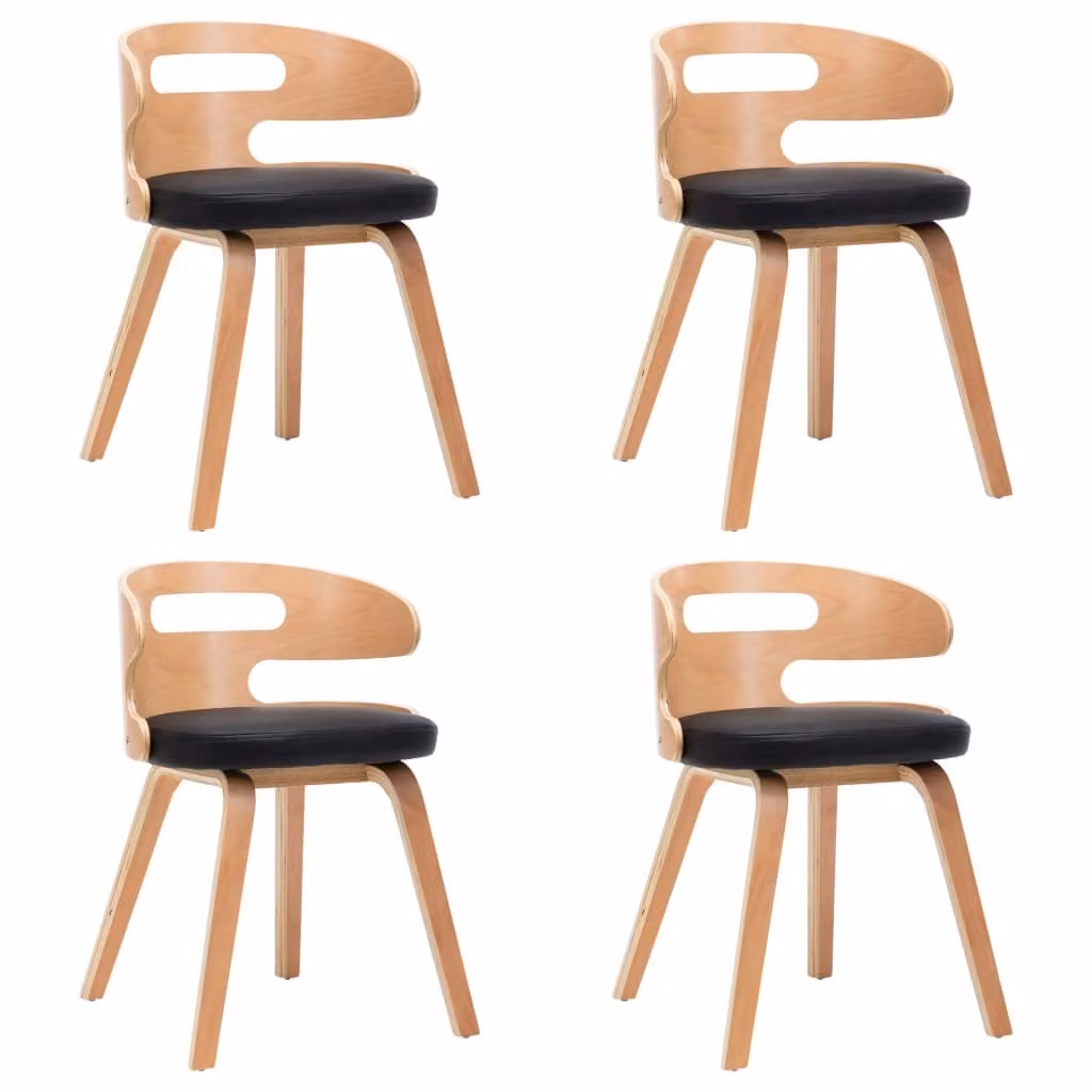 Sedie da Pranzo 4 pz Nere in Legno Piegato e Pelle finta