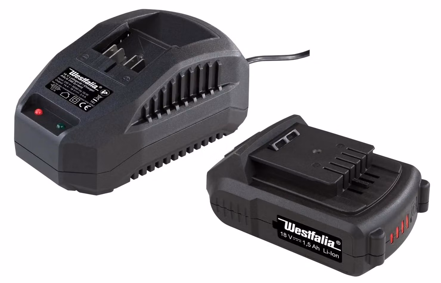 Set avviamento 18 V Li‑Ion: batteria 1,5 Ah + caricabatteria 18 V Li‑Ion 2,4 A
