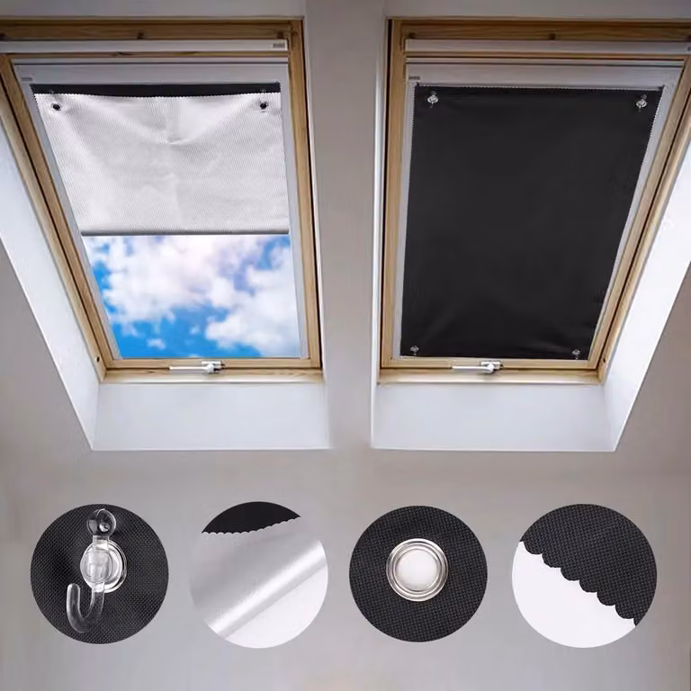 Pellicola protettiva e rivestimento per tende da tetto, tende oscuranti termiche con rivestimento argentato, compatibili con lucernari VELUX serie GGU, GGL, GPU, GPL, GHL, GTU, GT