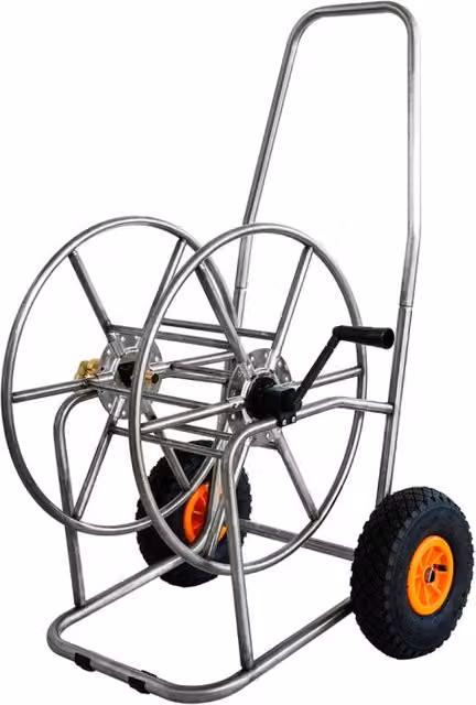 Carrello Avvolgitubo Manuale 68x57x97,5 cm per Tubo 3/4" fino a 80 m Agrati con Manovella e Ruote in Acciaio Inox