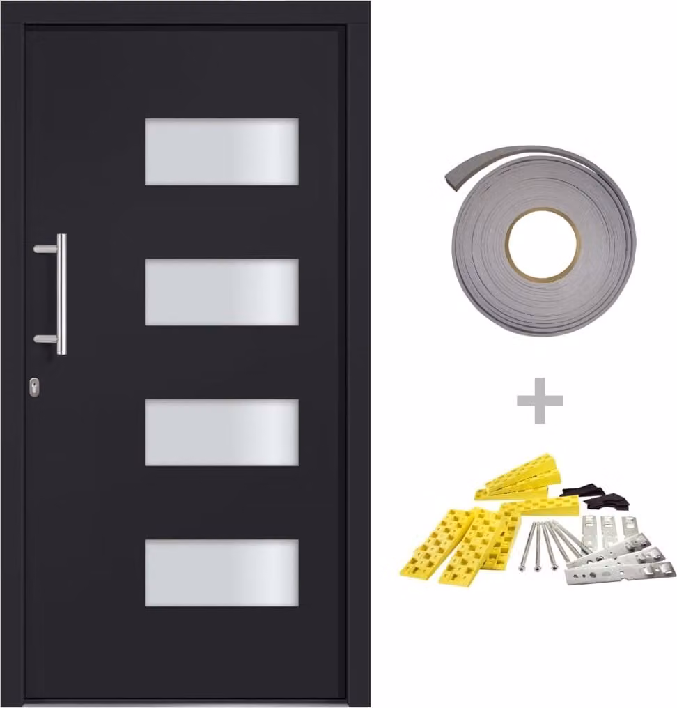 Porta d'Ingresso in Alluminio e PVC Antracite 110x210 cm