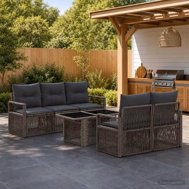 Set Divano da Giardino 6 pz Grigio e Grigio Scuro polyrattan 3437051