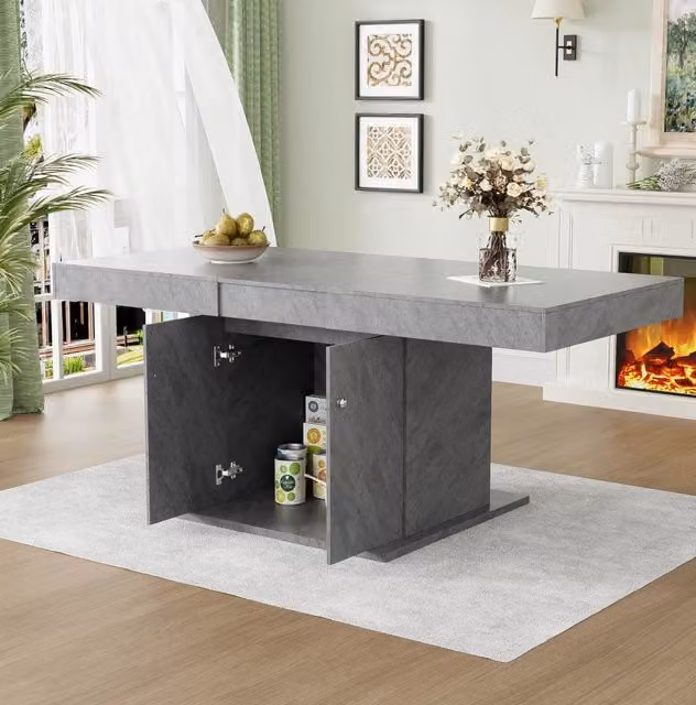 Tavolo da pranzo allungabile 140/180 cm con vano contenitore; grigio