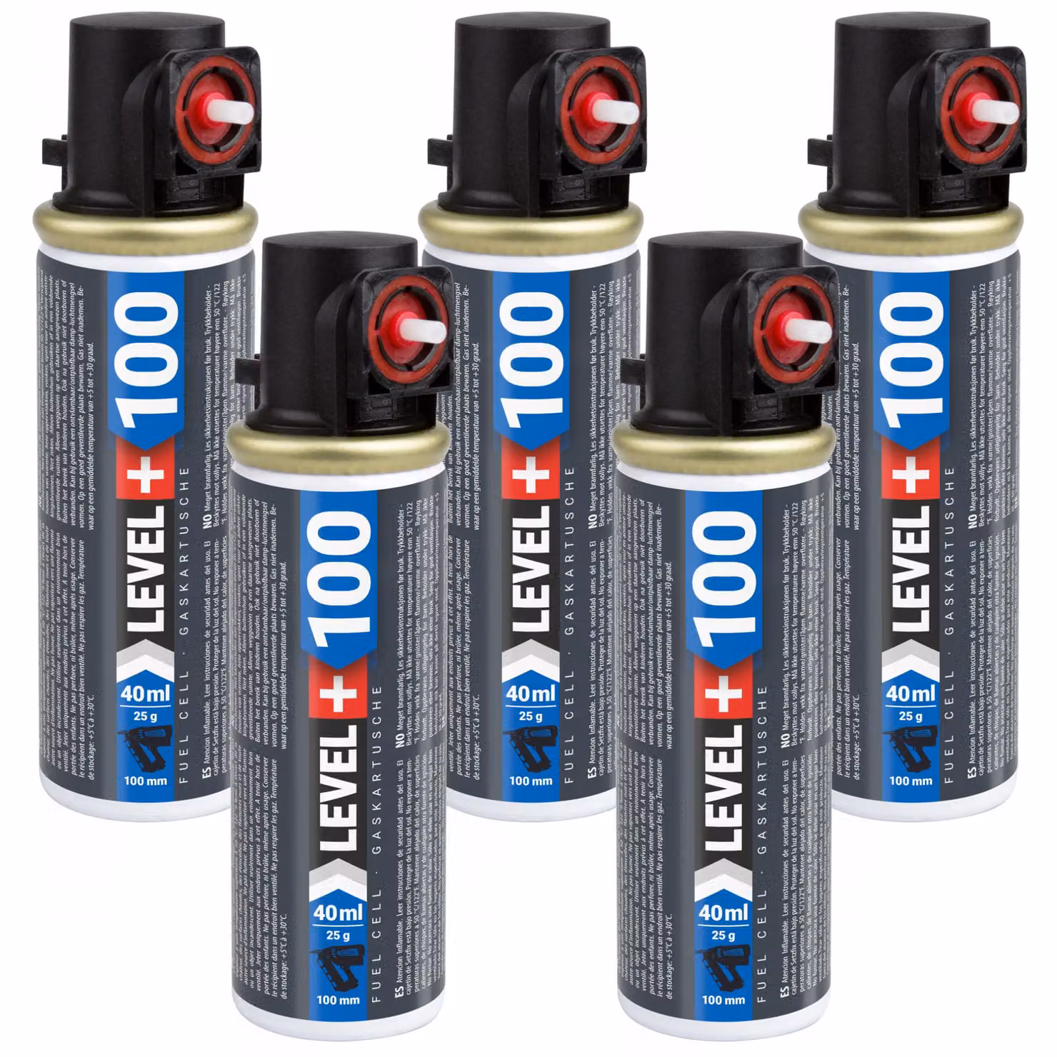 Cartuccia di ricambio LEVEL+ per chiodatrice, confezione da 5 pezzi, cartuccia da 100 mm, 40 ml, L+100