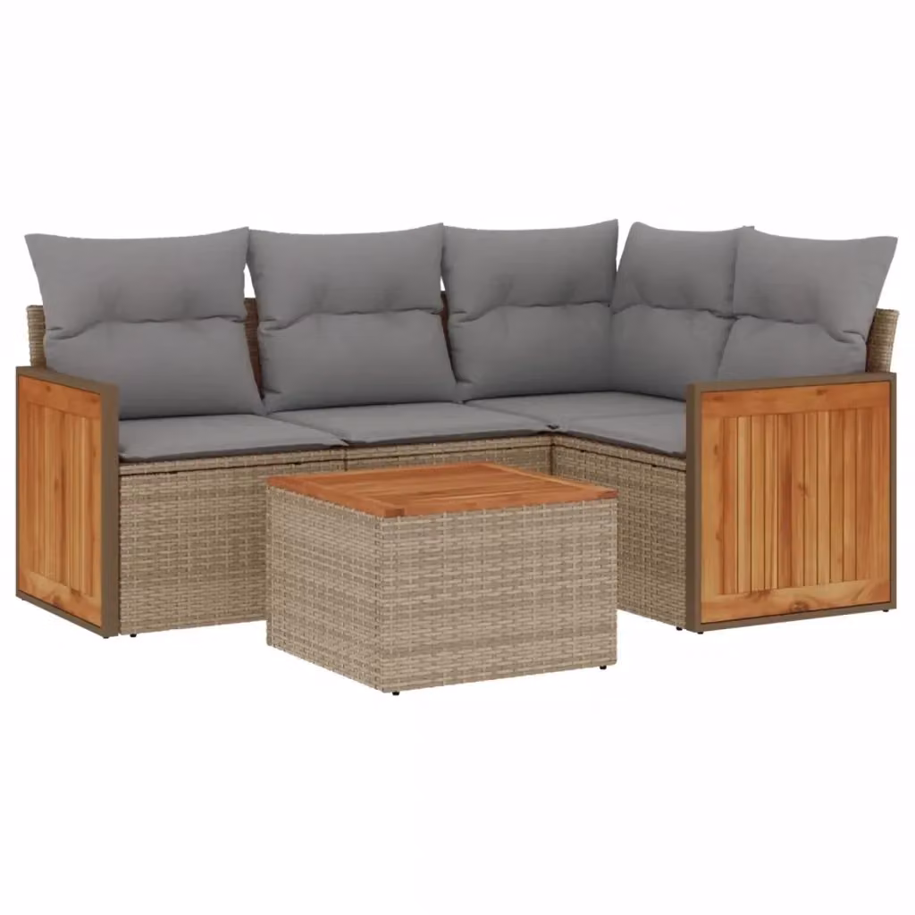 vidaXL Set Divano da Giardino a L 5 pz in Polyrattan con Cuscini Beige e Tavolino – 2