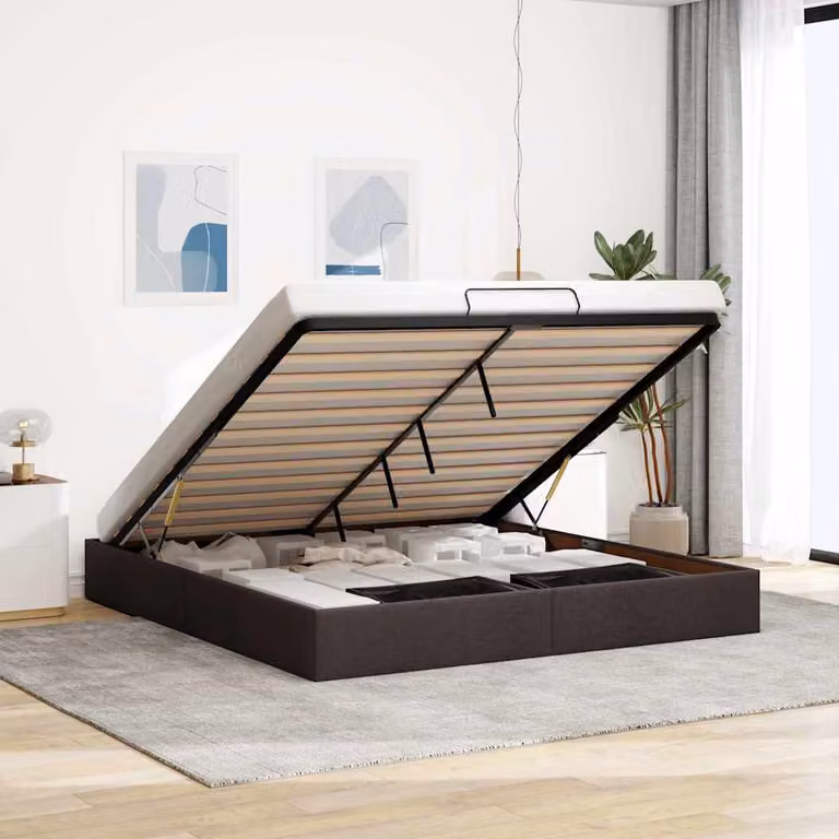 Struttura Letto con Contenitore a Sollevamento vidaXL in Tessuto Moderno, L/P/H: 200 x 200 x 23,5 cm, Colori Marrone e Grigio