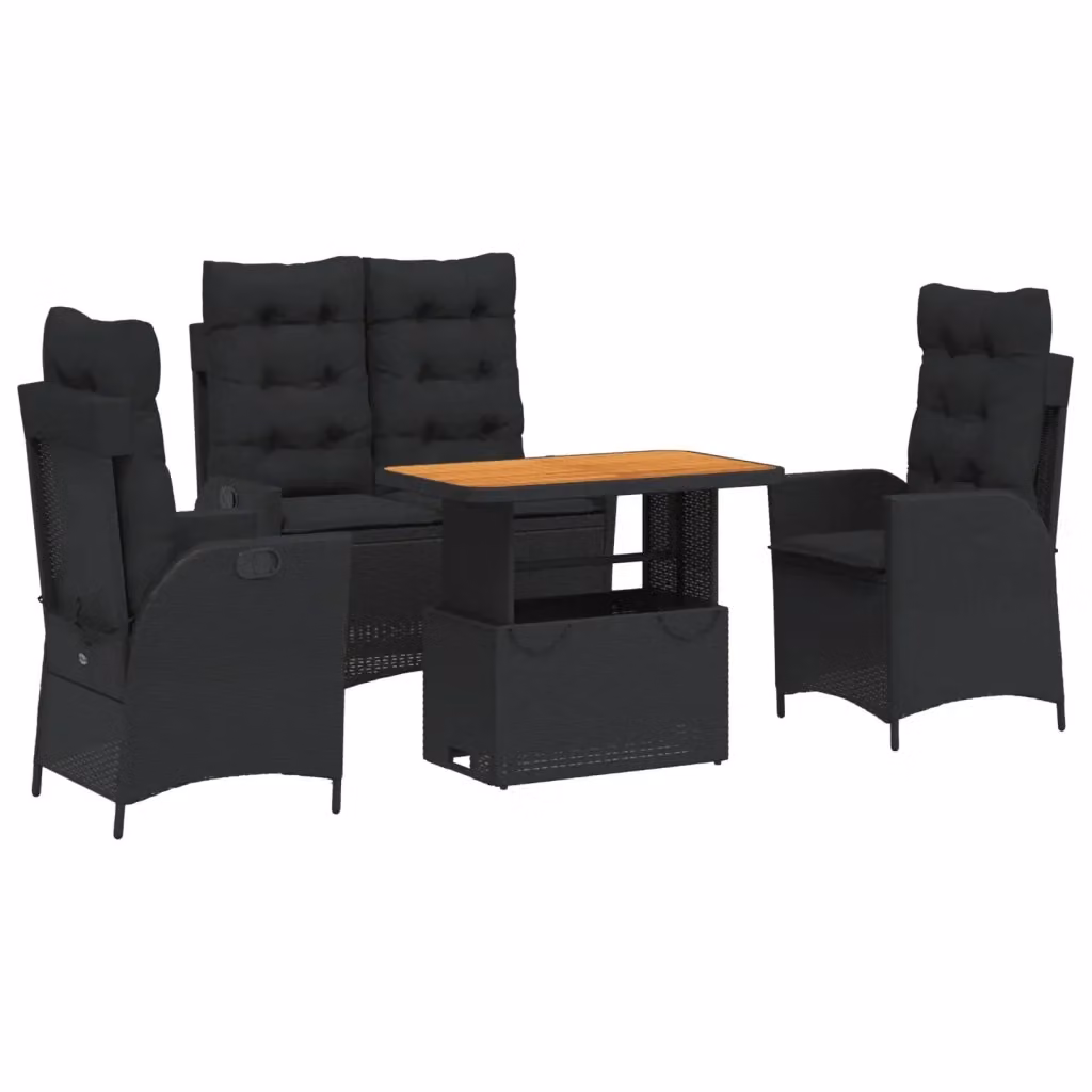 Set da pranzo da giardino moderno vidaXL in legno di acacia e polyrattan nero e marrone con 4 sedute – 2