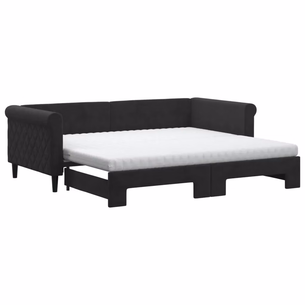 Divano Letto Estraibile vidaXL in Velluto Nero con Cassetto per Soggiorno e Camera da Letto L/P/H: 219 x 90 x 68 cm con Materasso in Schiuma 90x190 cm – 2