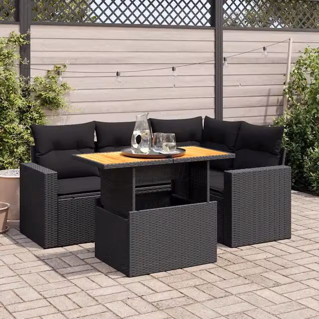Set Divani da Giardino 5 pz con Cuscini in Polyrattan Nero 3327030
