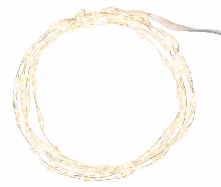 Catena luminosa a LED, 135 cm, 50 LED bianco caldo, con timer, alimentata a batteria