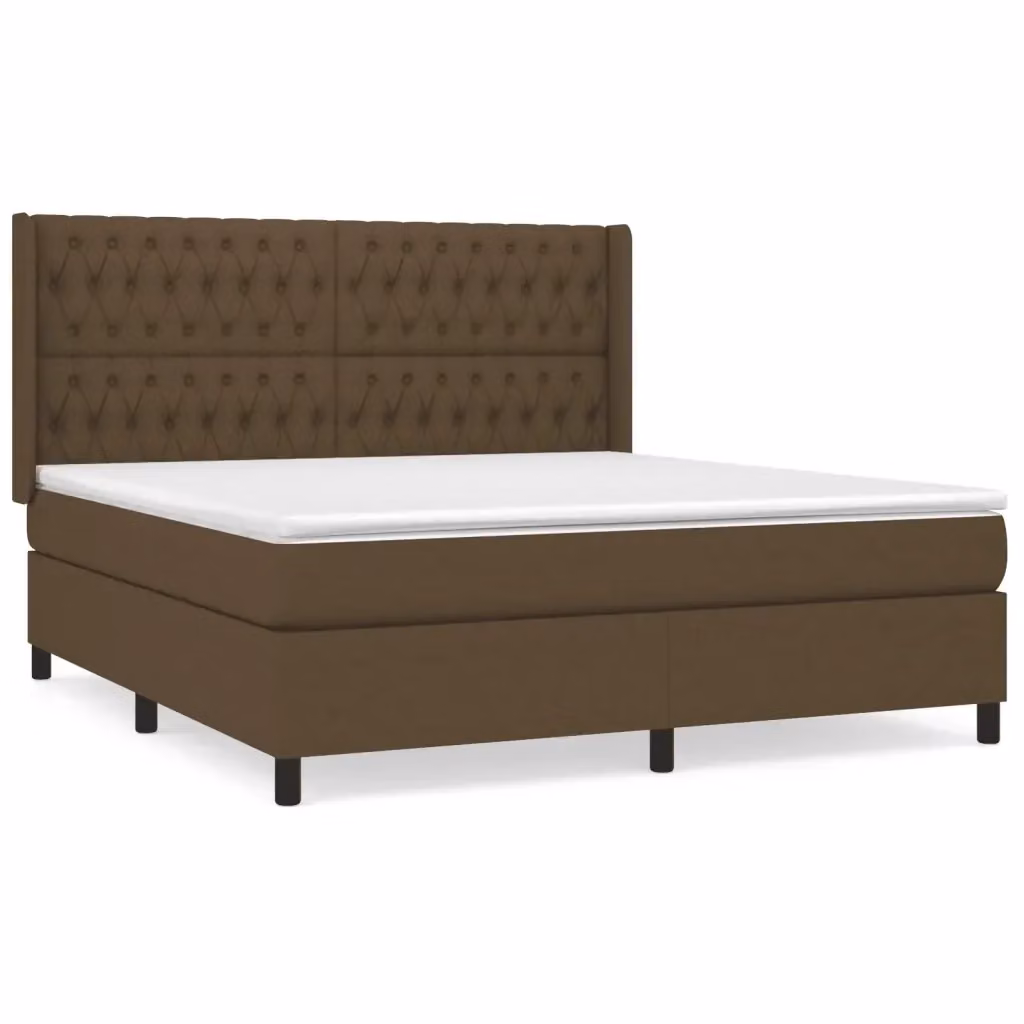 vidaXL Giroletto a Molle con Materasso Ibrido in Tessuto Marrone e Bianco L/P/H: 180 x 200 x 128 cm – 2