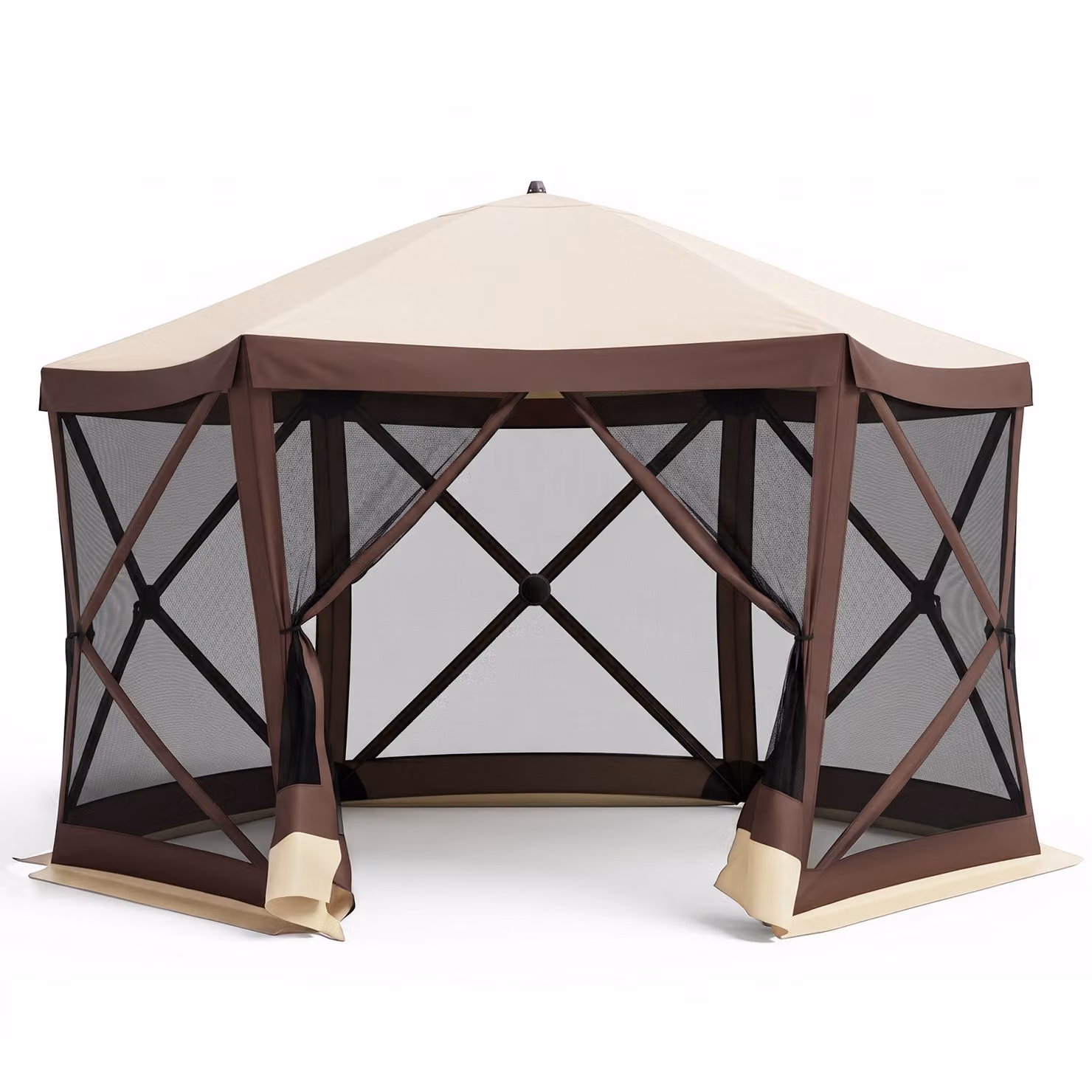 Gazebo da giardino pieghevole Costway con telaio in fibra di vetro e pareti in rete, beige o marrone