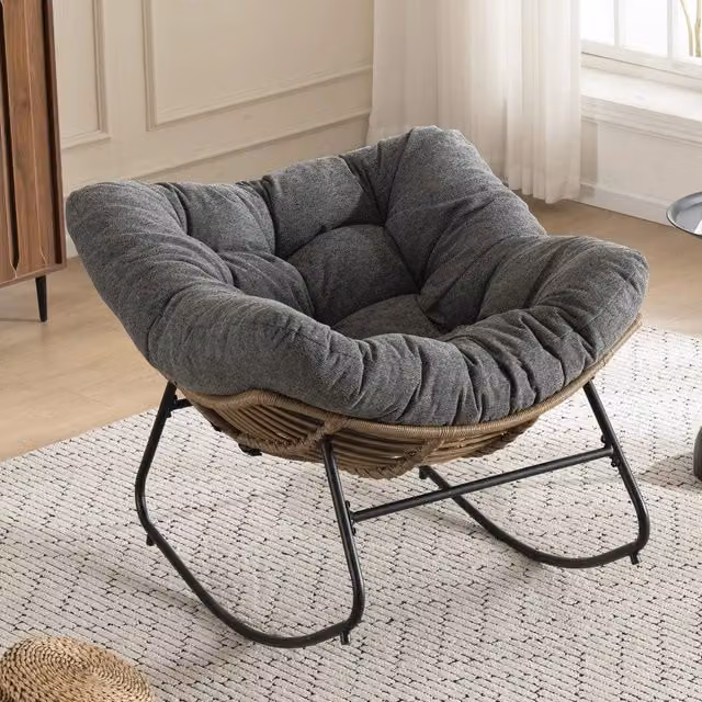 Sedia a Dondolo Imbottita in Chenille ¨C Xylo ¨C Poltrona Relax per Cameretta e Soggiorno