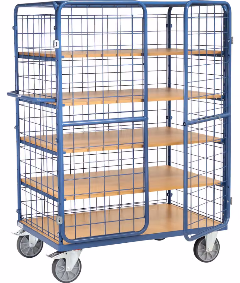 Carrello portapacchi Fetra con 3 pareti, porta e tetto in rete metallica incl. 4 ripiani Altezza 1800mm 1200x800mm