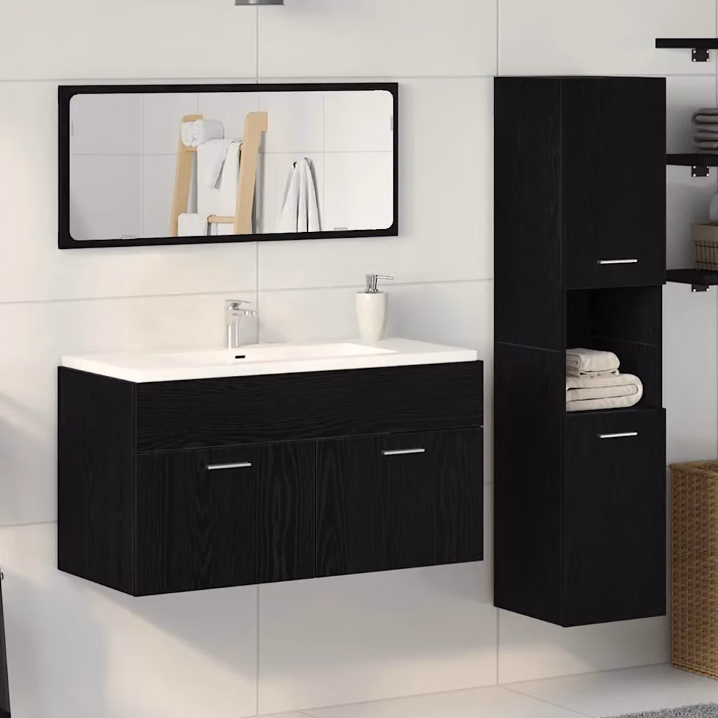 Set di mobili per il bagno moderno vidaXL in 3 pezzi, colore nero, L 90 x P 38,5 x H 46 cm